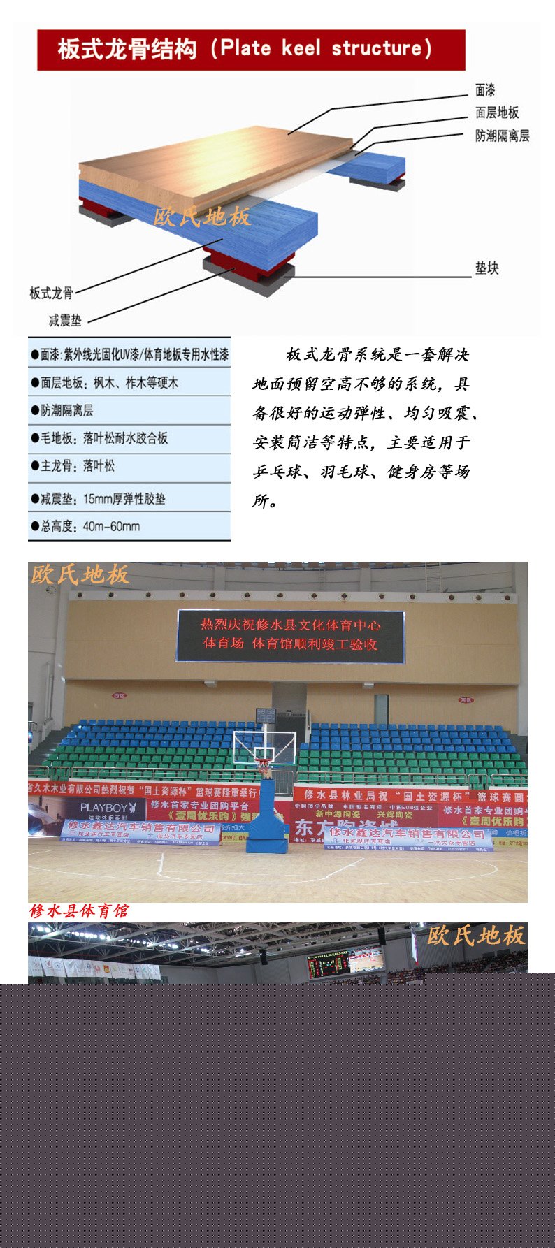 歐式地板運(yùn)動木地板板式龍骨結(jié)構(gòu)